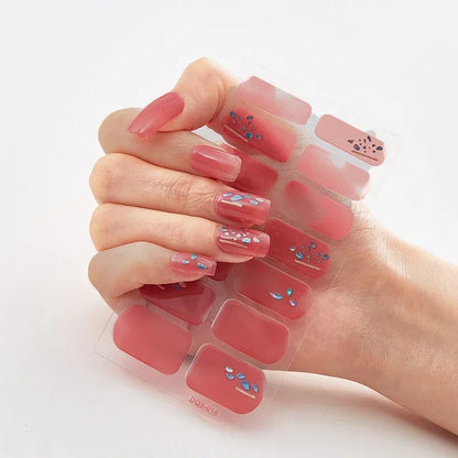 Semi Cured Gel Nail Sticker Pure Color UV LED Lamp Covered Waterproof Full Adhesive Long Self Nail Decals Manicure Lasting