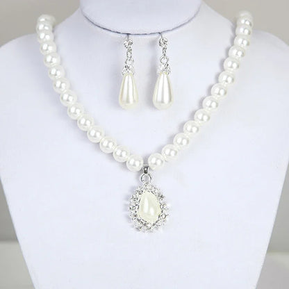 2Pcs/lot Simple Fashion Geometric Zircon Necklace Earrings Kit For Women Wedding Bride Jewelry Set Accessories Gift