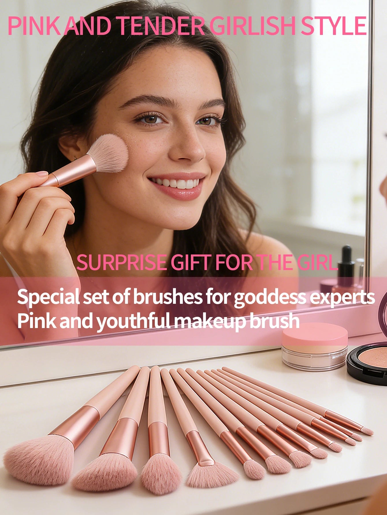 1pcs/18pcs Makeup Tool Set: 12 Pink Makeup Brushes, Triangular Powder Puffs, Wristbands, Hairbands, Facial Cleansing Puffs