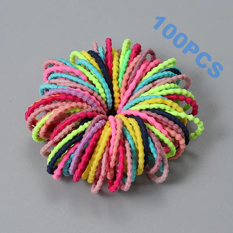 100pcs New Cute Girl Hair Bands Candy Color Elastic Rubber Band Hair Band Child Baby Headband Scrunchie Hair Tie Accessories