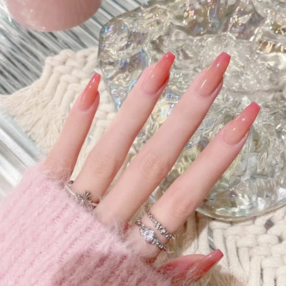 24Pcs/Box Charming Pink Flame Short Detachable Finished Fingernails Ballet Wearable Fake Nails press on Square Head Full Cover
