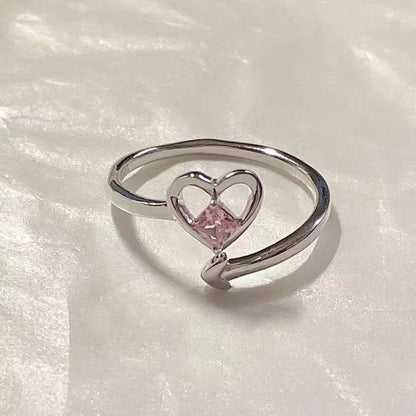 Korean Fashion Exquisite Purple Zircon Heart Star Ring Y2K Girls Pink Crystal Bow Knot Ring Women Party Dating Jewelry Gifts
