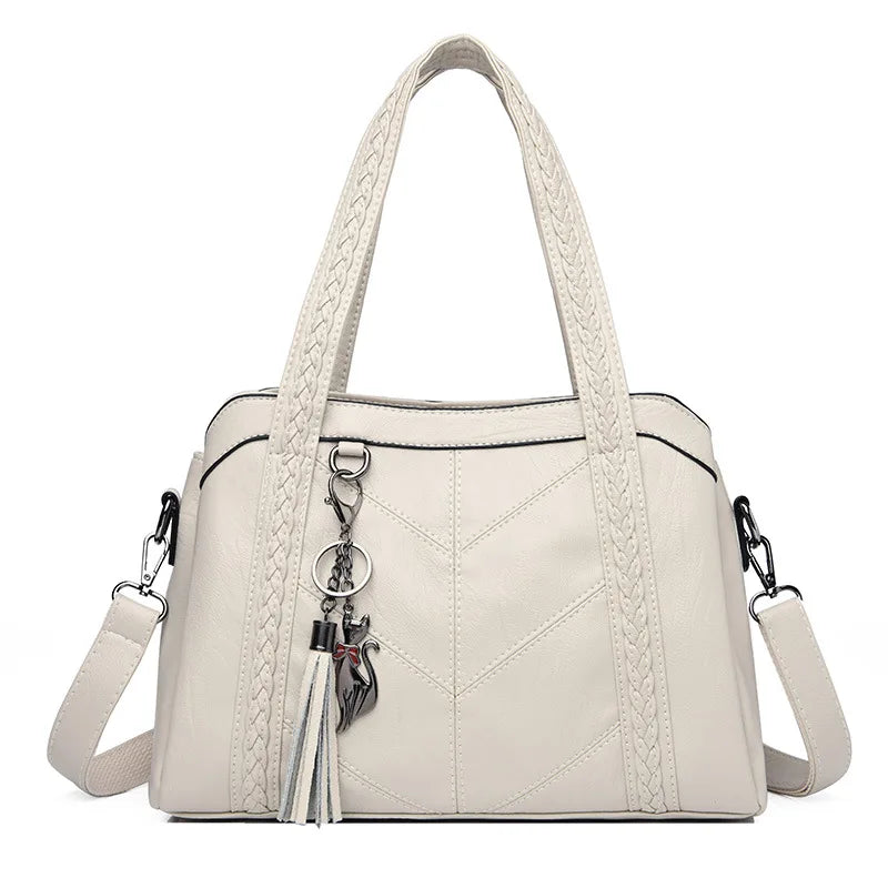 Women's Bag2023New Style Middle-aged Mom Bag Simple Retro Women's Handbag Soft Leather Large Capacity Crossbody Bag