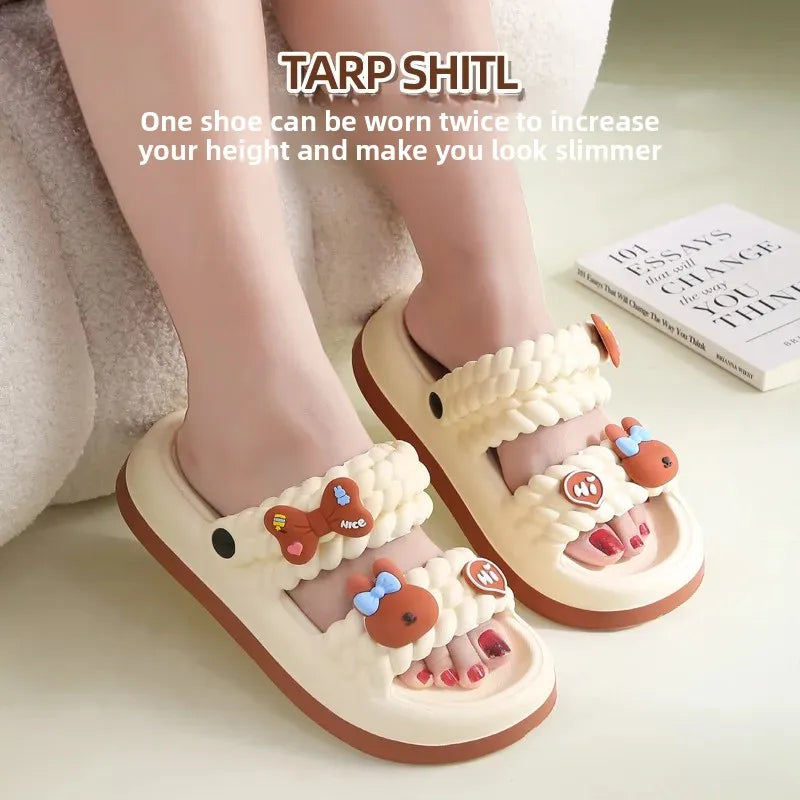 Women's Thick Bottom Sandals Summer Outdoor Anti-Slip Beach Casual Flip Flops Comfortable Sensation PVC Material Cartoon Pattern