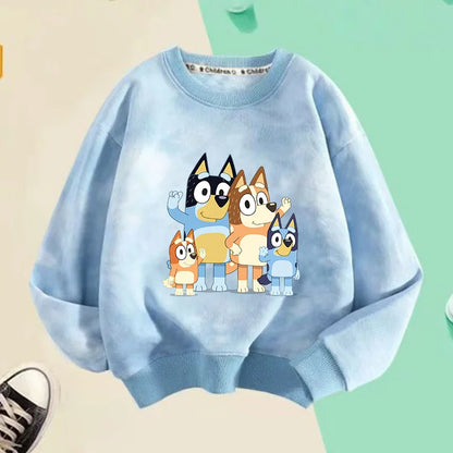 Blueyi Series Kid Pullover Sweatshirts Trendy Long Sleeves Top Bingo Autumn Winter Cartoon Child Clothes Birthday Christmas Gift