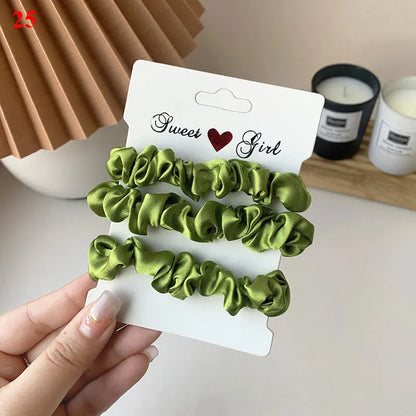 3/6Pcs/Set Silk Hair Scrunchies Elastic Hair Bands Women Elegant Headwear Hair Ties Ponytail Holder Sweet Hair Rope Rubber Bands