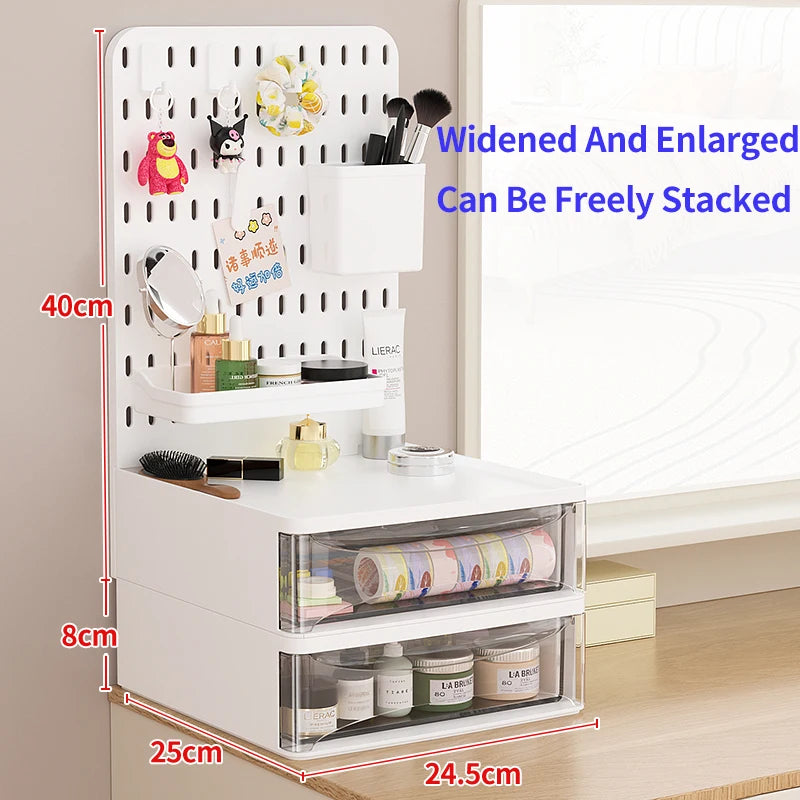 Office Desktop Pegboard With Storage Boxes, Large - Capacity Drawers, And Free - Combination Design.