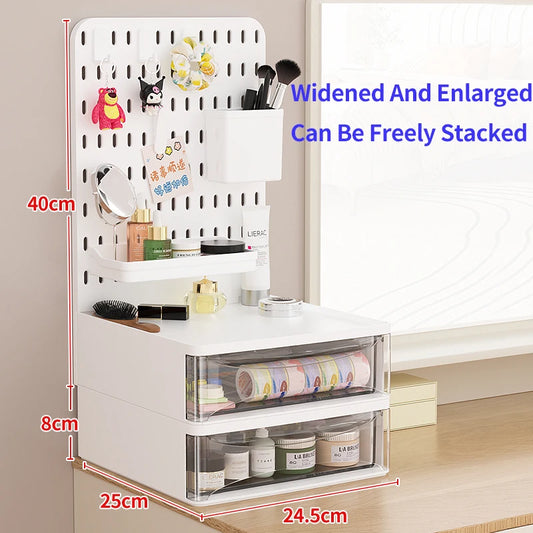 Office Desktop Pegboard With Storage Boxes, Large - Capacity Drawers, And Free - Combination Design.