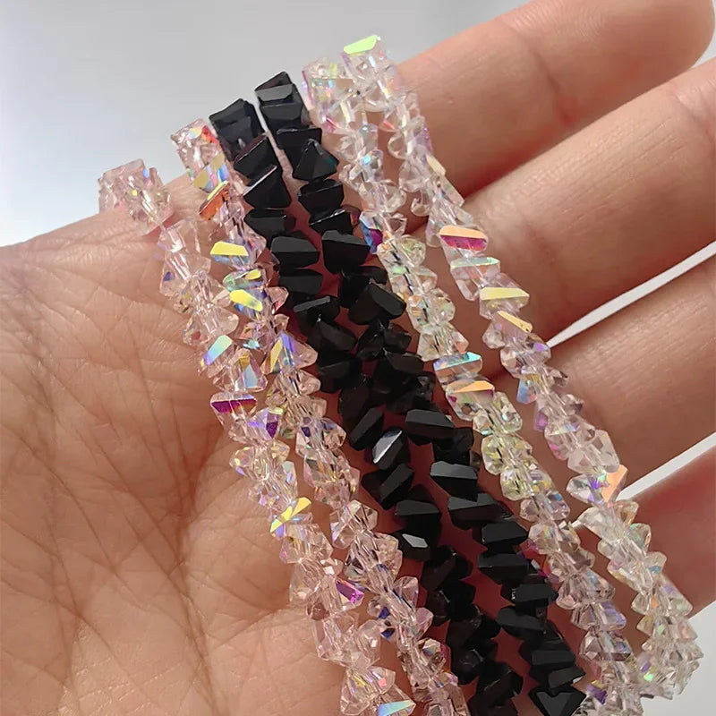 Transparent Crystal Irregular Beaded Bracelet Women‘s Shiny Mulit-cut Pink Glass Chain on the Hand Jewelry Girls Gifts