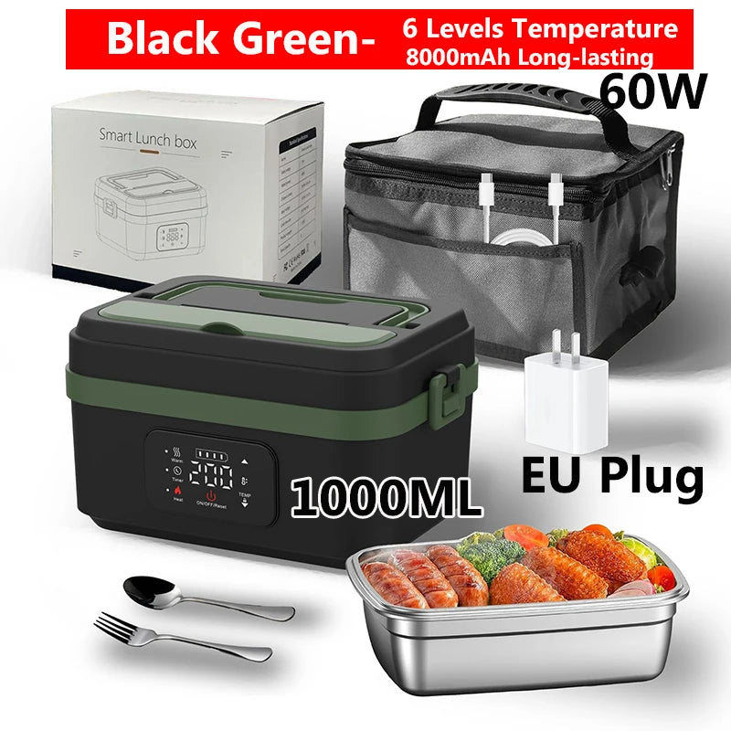 Wireless Electric Lunch Box 1600ML Capacity Heating 6Speed Constant Temperature Outdoor Lunch Box 304 Food-Grade Stainless Steel