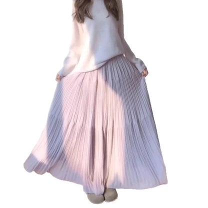 Sweet Purple Pleated High Waist A- Line Long Skirt Women's Fashion Spring Summer New Style Slimming Hip Covering Half-length S..