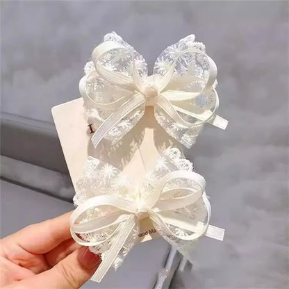 New Elegant Pearl Bow Tassel Hair Clips Solid Velvet Hair Claw Children Princess Hairpins Hair Accessories Заколка Для Волос
