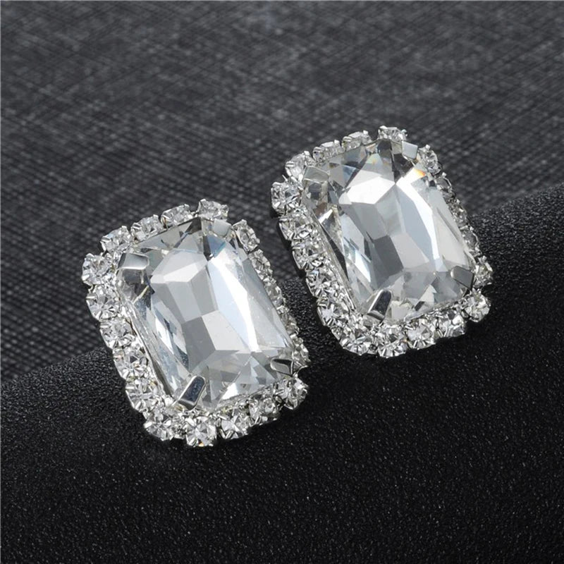 TREAZY Silver Color Rhinestone Sqaure/Round/Heart Stud Earrings For Women Fashion Wedding Prom Jewelry Gifts Femme Brincos