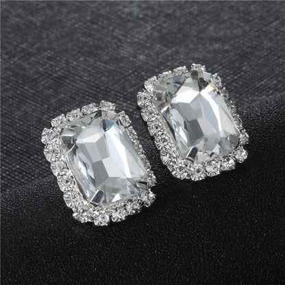TREAZY Silver Color Rhinestone Sqaure/Round/Heart Stud Earrings For Women Fashion Wedding Prom Jewelry Gifts Femme Brincos