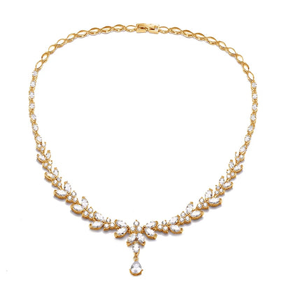 ZAKOL Luxury Brilliant Zirconia Leaf Necklace Earrings Rings Bracelets Set for Women CZ Drop Bridal Wedding Jewelry Sets