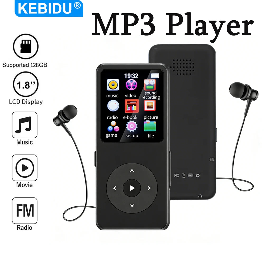 MP3 Player Bluetooth 5.0 Portable Music Player 1.8 inch Built-in Speaker Stereo Music Player Support FM Radio E-Book Recording