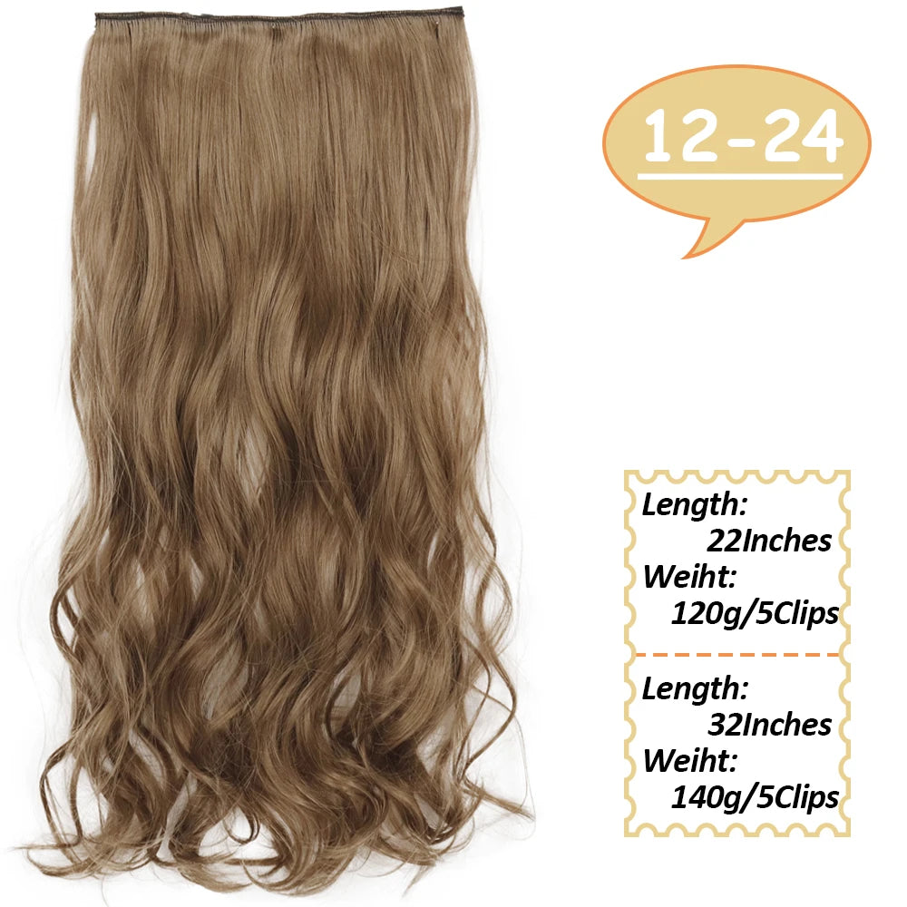 NICESY Synthetic Long Wavy 5 Clips Hair Extensions 22Inch/32Inch Clip On Hair Extensions High Tempreture Fake For Women