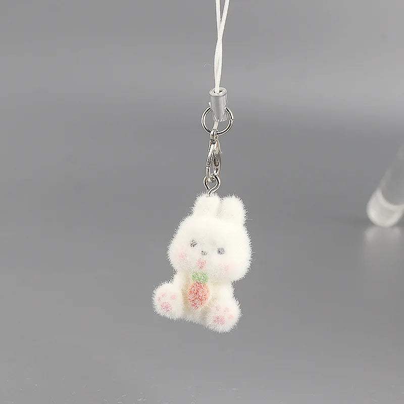 Cute Plush 3D Cat Keychain Creative Flocking Animal Pendant Bag Phone Lanyard Hanging Keycord Charm Keychain DIY Accessories
