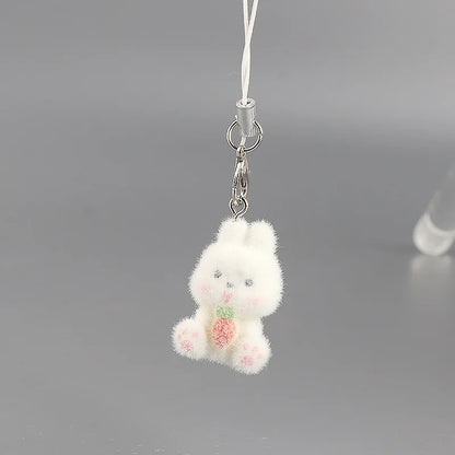 Cute Plush 3D Cat Keychain Creative Flocking Animal Pendant Bag Phone Lanyard Hanging Keycord Charm Keychain DIY Accessories