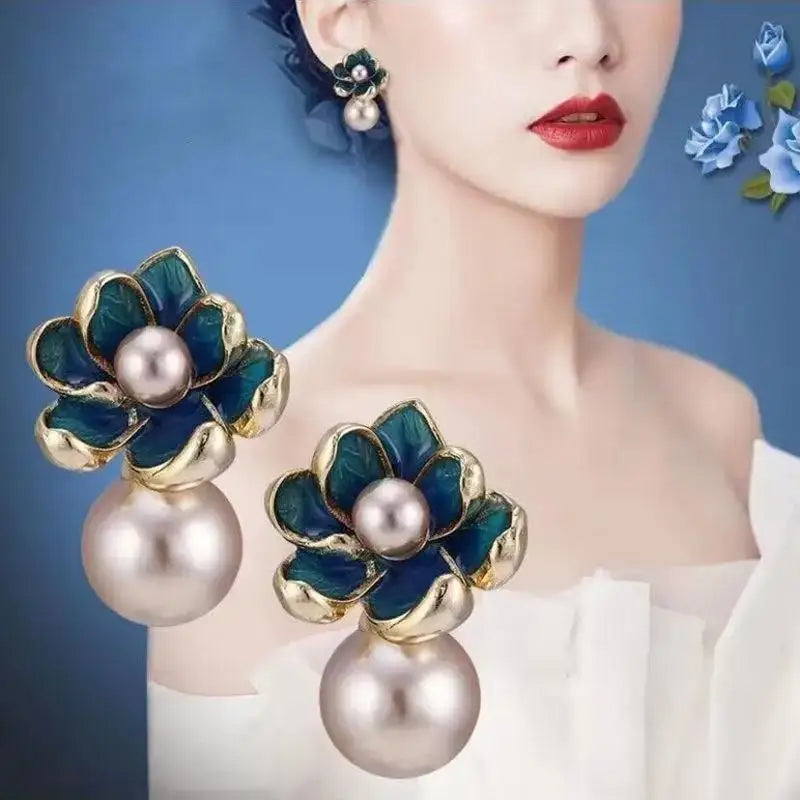 925 Silver Needle Korean Fashion Crystal Flower Earrings For Women Jewelry 2026 Trending  Women's French Pearl Earrings z40