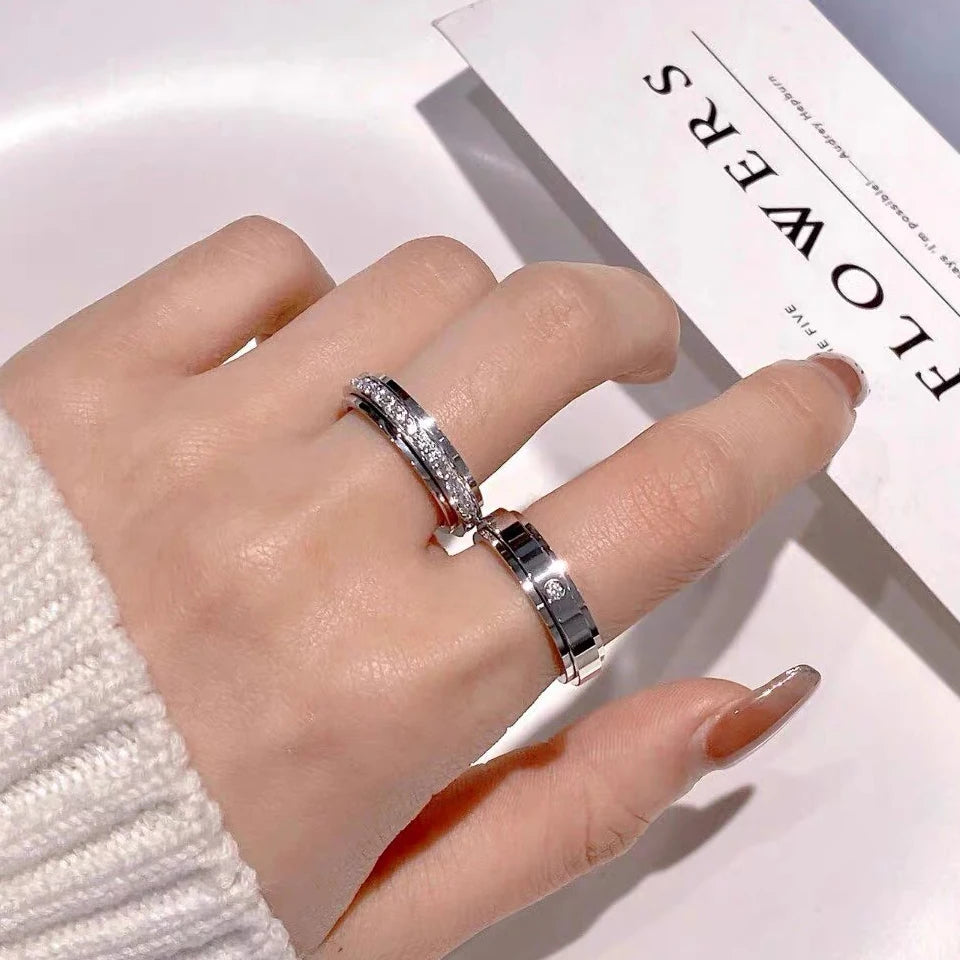 ZAKOL Single Row Square Zircon Rotating Ring for Women Shiny Crystal CZ Starry Couple Rings Aesthetic Creative Jewelry Gift