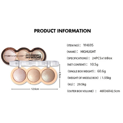 3-Color Highlighter Shimmer Glitter Brightens Skin Lasting Multifunctional Eye-shadow Body Makeup Palette Illuminate Cosmetics