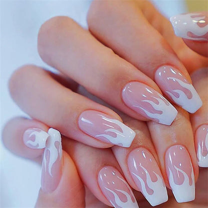 24Pcs/Box Charming Pink Flame Short Detachable Finished Fingernails Ballet Wearable Fake Nails press on Square Head Full Cover