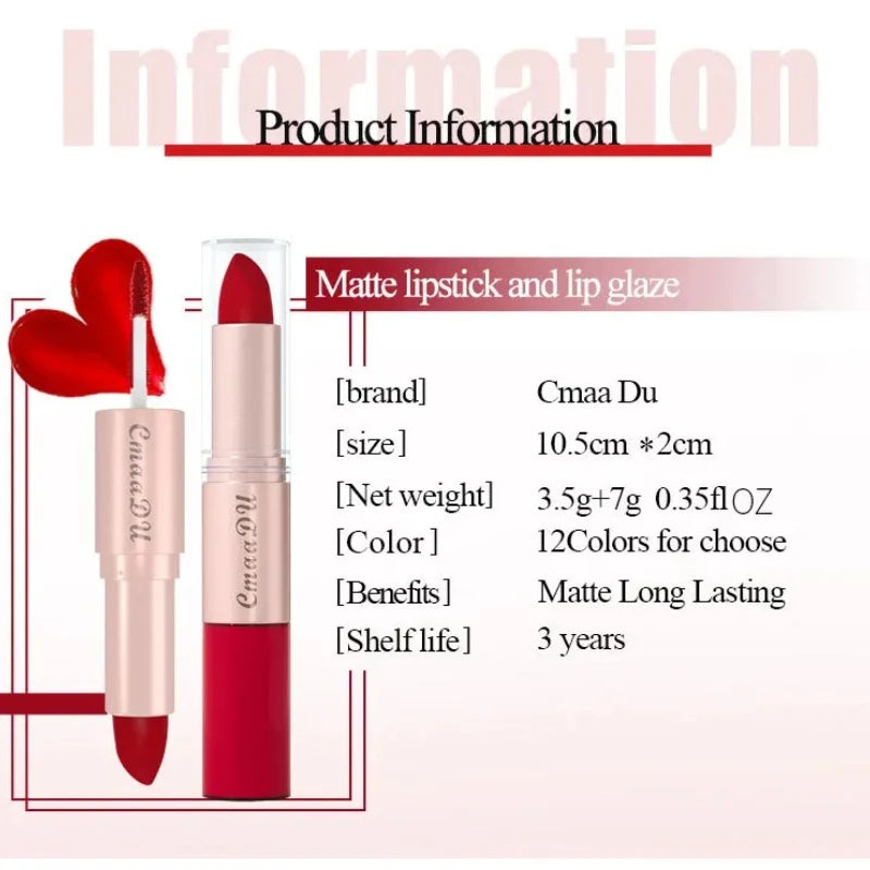 3 Color/Set Lipstick Sexy Lip Gloss 2 in 1 Lip Tint Waterproof Long-Lasting Moisture Red Lips Matte Lip Stick Makeup for Women