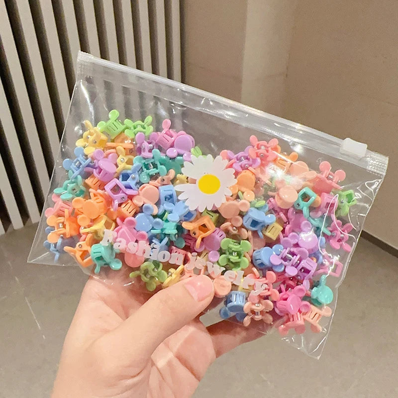 100Pcs Cute Flower Star Hair Claws Styling Hair Braid Hairpins Kids  Colorful Small Girls Hair Clips Hair Accessories Headwear