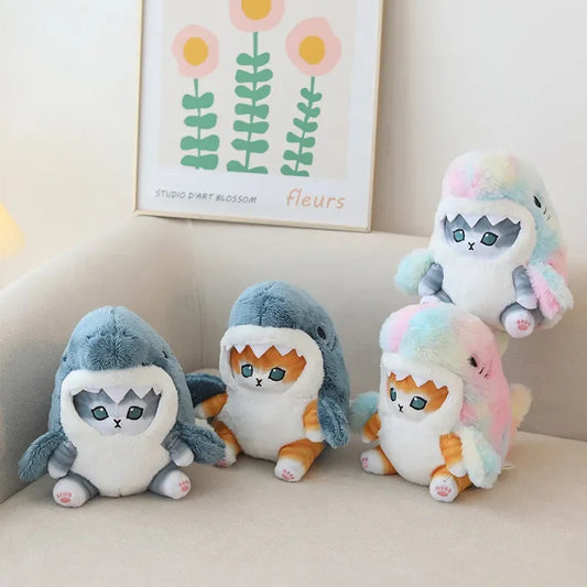Kawaii Shark Cat Plush Toy Soft Stuffed Colorful Shark Cat Doll Kids Toys Birthday Christmas Gift for Boys Girls