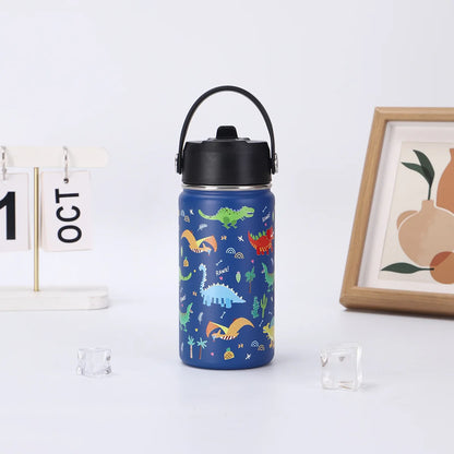 12oz Kids Water Bottle Cartoon Animal Children's Cup With Straw Stainless Steel Vacuum Flacks Thermos Bottle Thermal Mug Cups