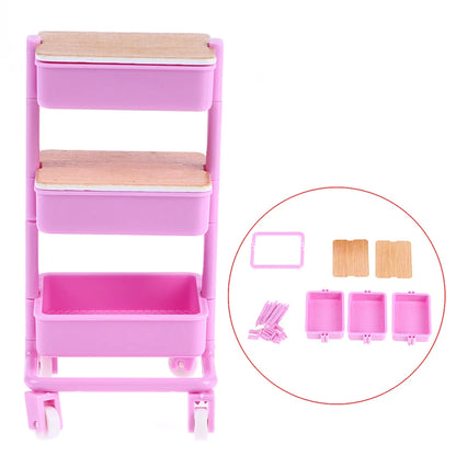Storage Display Shelf Bookshelf Furniture Model Decor Toy 1Set 1:12  Dollhouse Miniature Trolley Dining Cart with Wheels