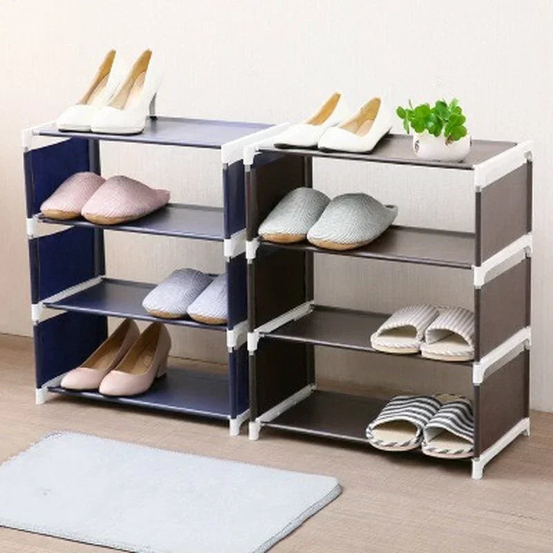 3/4 Layer Random Color Fabric Home Assembly Shoe Rack Living Room Bedroom Solid Color Simple Non-woven Fabric Shoe Storage Rack