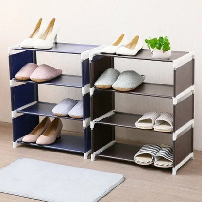 3/4 Layer Random Color Fabric Home Assembly Shoe Rack Living Room Bedroom Solid Color Simple Non-woven Fabric Shoe Storage Rack