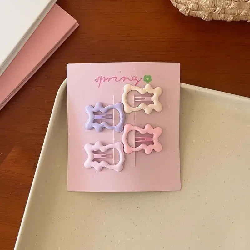 4Pcs/set Cute Colorful Geometric Metal Hair Clips Girls Bangs Hair Ornament Hairpins Barrettes Kids Fashion Hair Accessories
