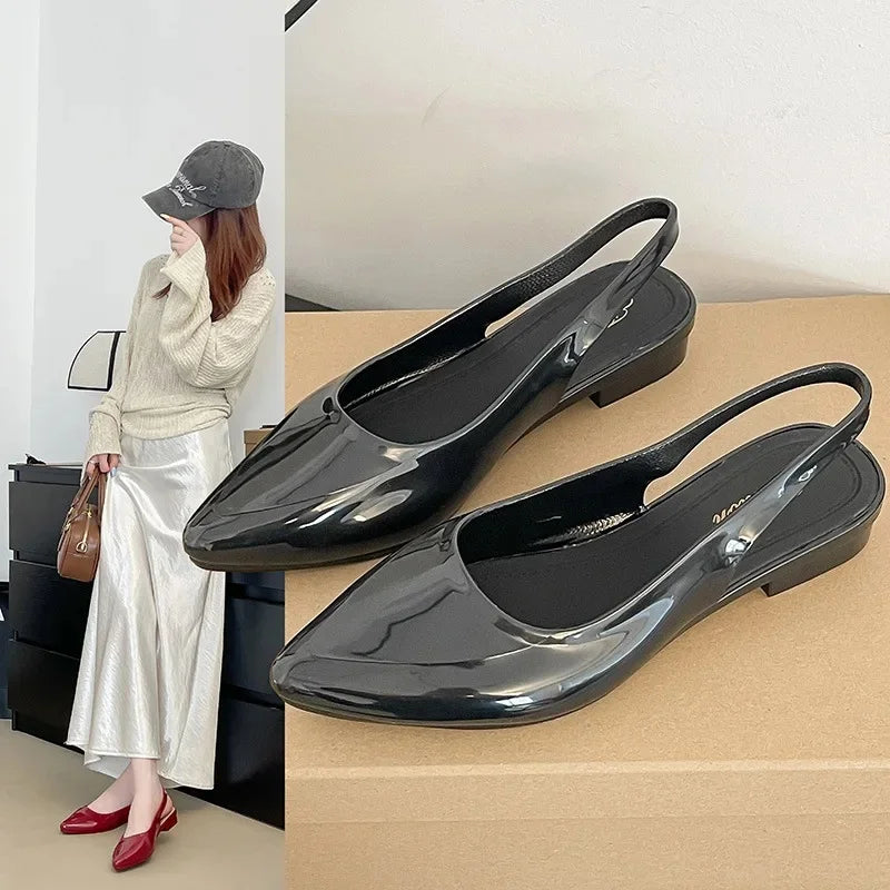 Women's Crystal Slip-On Slippers Summer Fashionable Versatile Home Wear Anti-Slip Lightweight PVC Material Hollow out Design