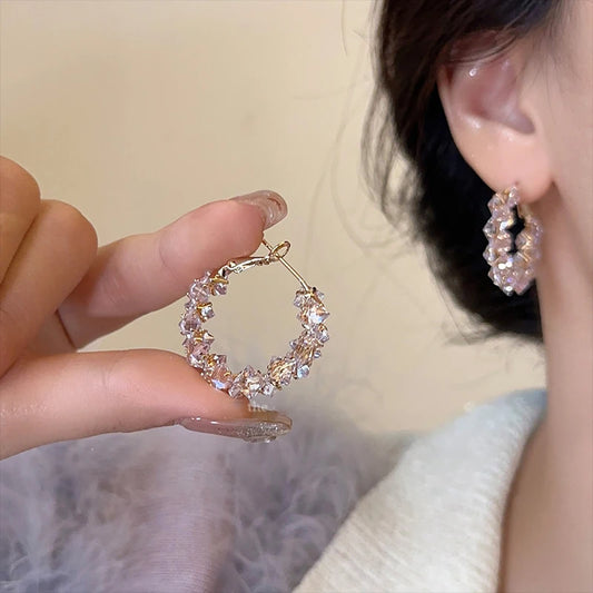 Sparkling Three-Dimensional Zircon Inlaid Geometric Circular Earrings Fashionable Jewelry For Women's Luxury Accessories 2025