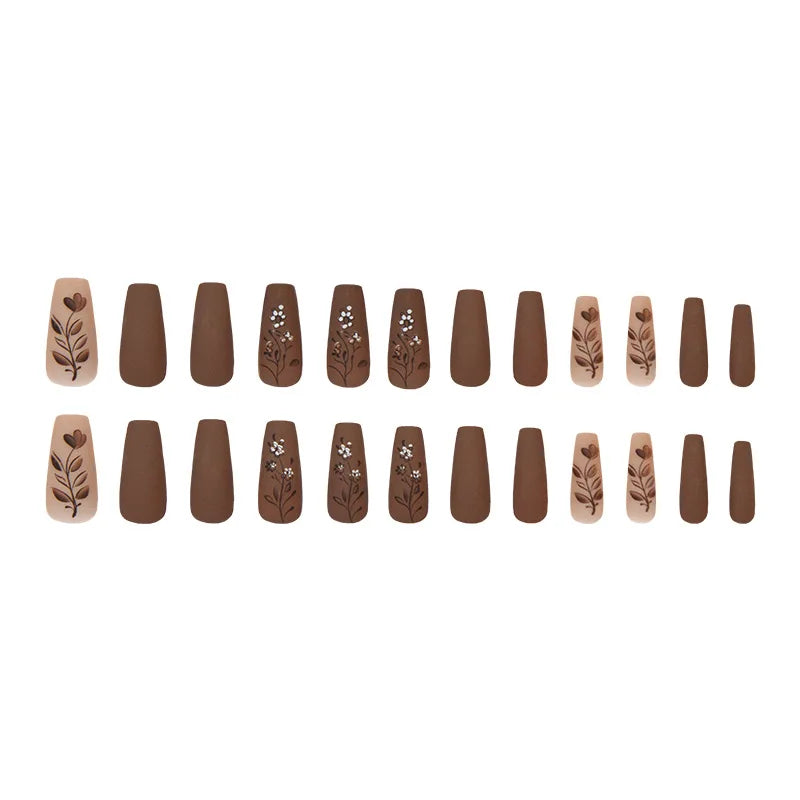 Caramel Flower 24 Pcs Press on Nails Pink Gradient Fake Nails Glossy Artificial Finger Manicure Reusable False Nails for Women