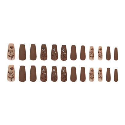 Caramel Flower 24 Pcs Press on Nails Pink Gradient Fake Nails Glossy Artificial Finger Manicure Reusable False Nails for Women