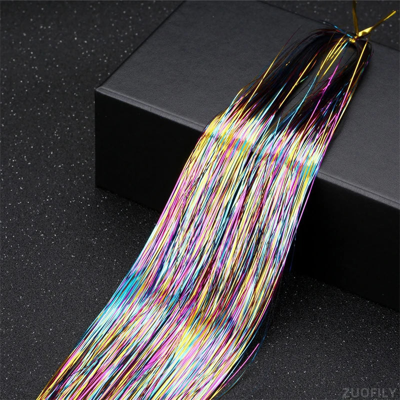 Sparkle Shiny Hair Tinsel Rainbow Strands Dazzles Women Hippie for Braiding Headdress False Hair Extensions Decor Glitter Strips