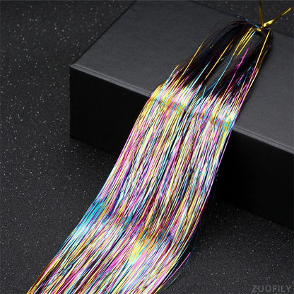 Sparkle Shiny Hair Tinsel Rainbow Strands Dazzles Women Hippie for Braiding Headdress False Hair Extensions Decor Glitter Strips