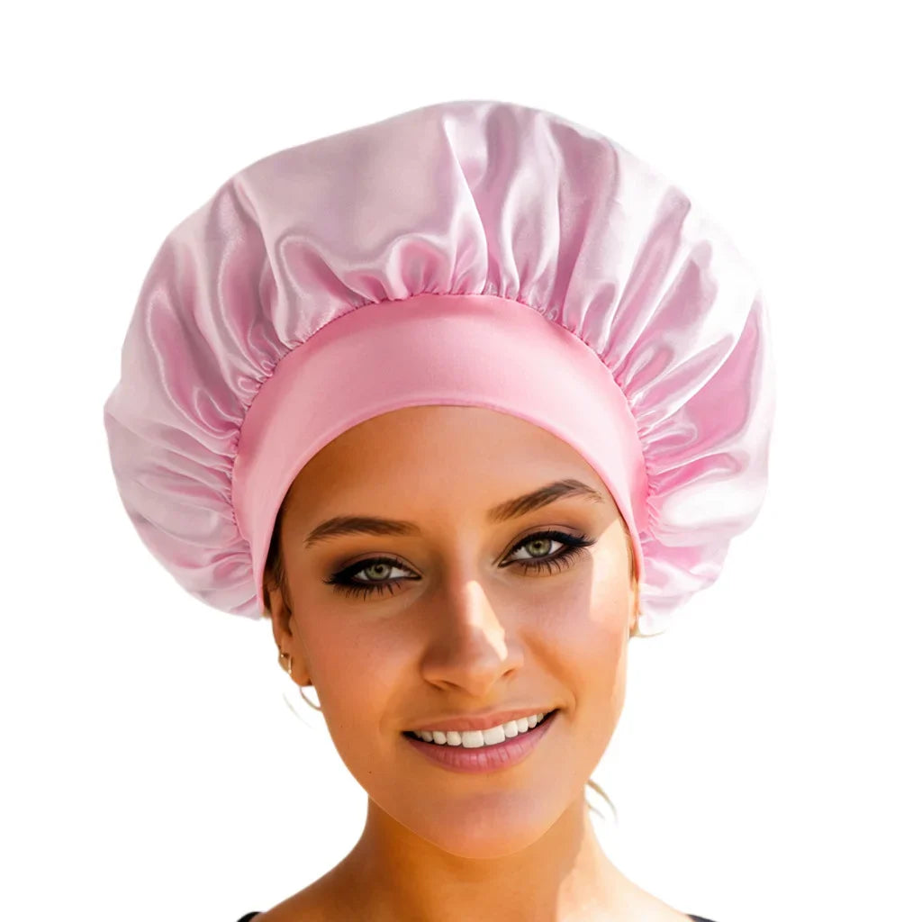 Soft Silk Satin Lined Bonnet Large Satin Hair Bonnet Household Sleep Shower Cap Hair Wrap Cover for Long Hair Salon Tool 1pcs