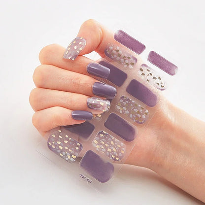 16Tips Nude Semi-Cured Gel Nail Wraps Sticker Long-Lasting UV LED Lamp French Nail Decal Full Cover Waterproof Semi-Cured Sticke