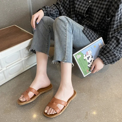 New Summer Women's Slippers Outer Wear Korean Style Ins Web Red Shrimp Skin Fashionable Sandals Quick Selling Amazon Wholesale