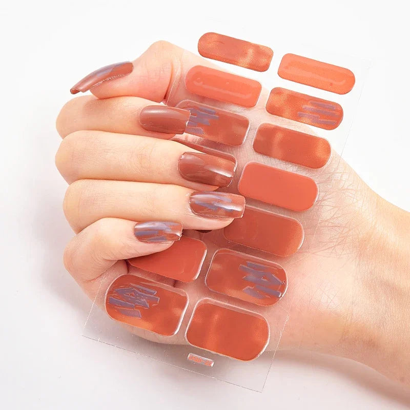 16Tips Nude Semi-Cured Gel Nail Wraps Sticker Long-Lasting UV LED Lamp French Nail Decal Full Cover Waterproof Semi-Cured Sticke