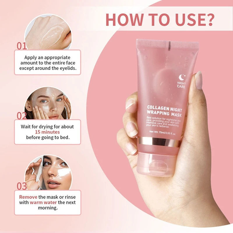 Collagen Overnight Facial Mask Wrapping Peel-Off Mask Hydrating Firming Moisturizing SkinCare Collagen Jelly Cream Hydrolyzed