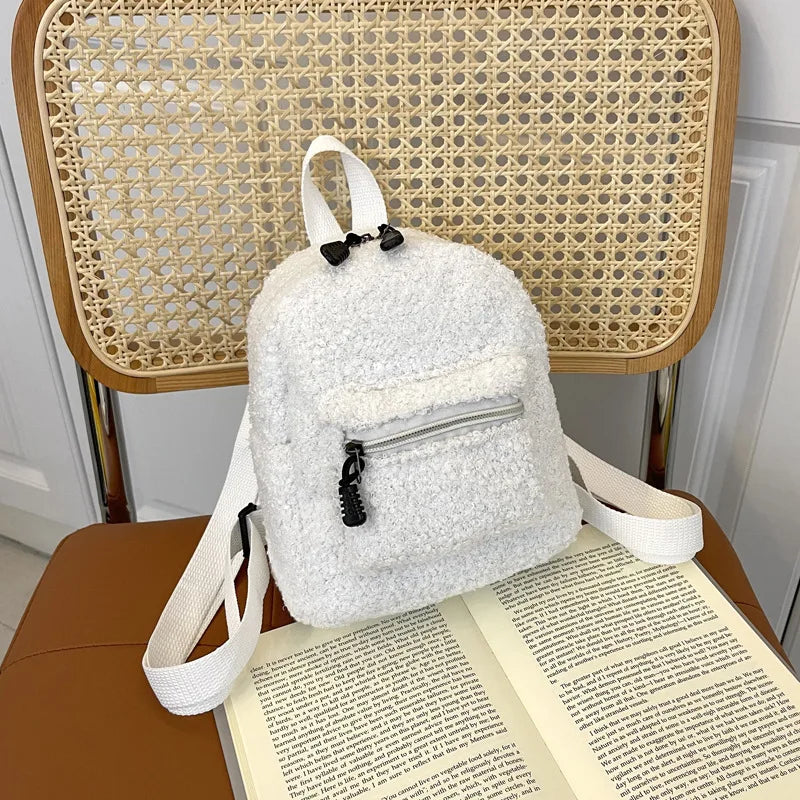 New Fashion Women Mini Backpack Solid Color Corduroy Small Backpacks Simple Casual Student Bookbags Traveling Backpacks Gift