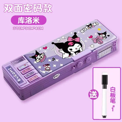 Cartoon kuromi My melody Cinnamoroll password lock multifunctional stationery box kawaii pencil case school supplies wholesale