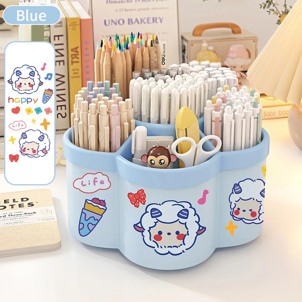 Cartoon Fire Wheel 360 Degree Rotating Pen Holder Storage Box Large Capacity Storage Box Office Desktop Stationery Storage