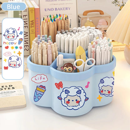 Cartoon Fire Wheel 360 Degree Rotating Pen Holder Storage Box Large Capacity Storage Box Office Desktop Stationery Storage